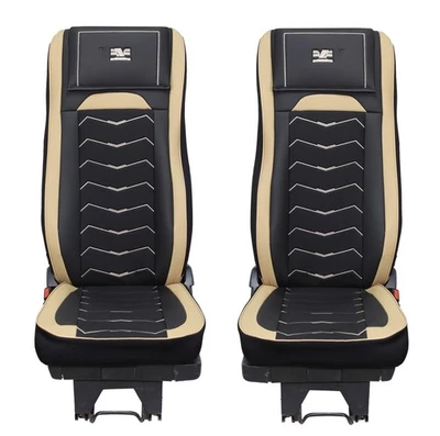 2x Schwarz Mit Beige Eco Leder + Alcantara Sitzbezüge für DAF Xg 2021 + Lkw - Bild 1 von 4