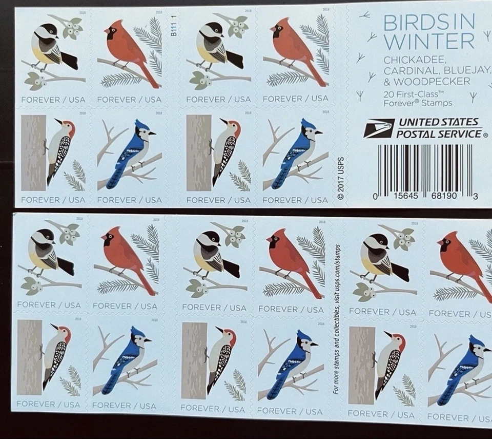 Folleto de aves en invierno de Estados Unidos panel de 20 estampillas Forever MNH 2018 USPS Foto 1 de 1