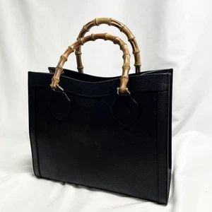 Gucci 002.1186.0260 Diana Bamboo Leather Tote Bag Black Large Capacity A4 Size - Picture 1 of 24