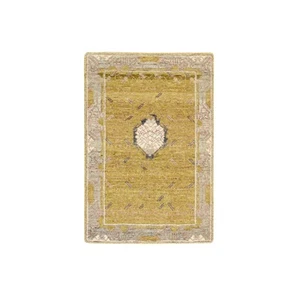 2'1"x3'1" Golden Yellow Pinecone Design Hand Knotted Pure Wool Mat Rug G75693 - Picture 1 of 5