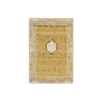 2'1"x3'1" Golden Yellow Pinecone Design Hand Knotted Pure Wool Mat Rug G75693 - Image 1 of 4