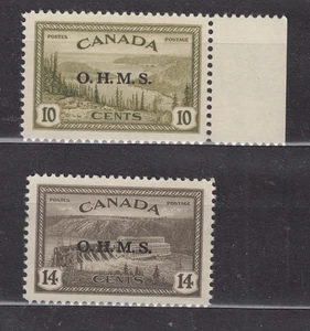 1949-1950 # #O6 10¢ GREAT BEAR LAKE & O7 14¢ HYDROELECTRIC PEACE ISSUE OFFICIALS - Picture 1 of 3