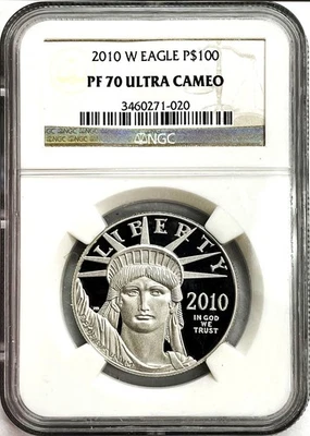 2010 W PLATINUM $100 PROOF AMERICAN EAGLE 1 OZ COIN NGC PF 70 ULTRA CAMEO - Image 1 of 2