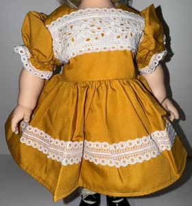 Vintage Puppenkleid mit Spitzenbesatz - Puffärmel creme oder hellgelb - Bild 1 von 4