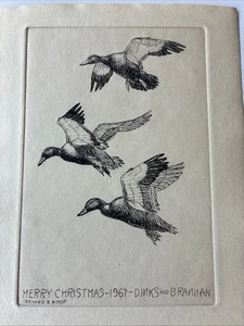 Richard Dick Bishop Etching Merry Christmas 1967 Dinks And Brannan - Picture 1 of 11
