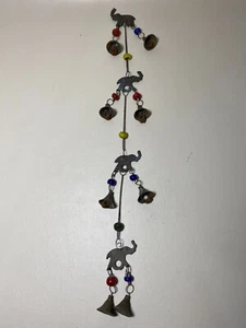 Vintage / Antique Decoration Brass Elephants with Bells and Glass Beads 21" Long - Picture 1 of 6