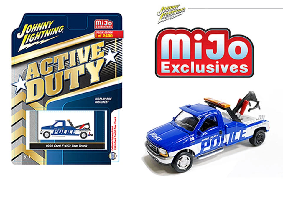 Camión de remolque Johnny Lightning 1/64 1999 azul Ford F-450 policía modelo JLCP7255-4D  Foto 1 de 1