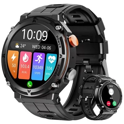 Android Smartwatch Herren Taktisch Militär Bluetooth Anruf Blutdruck-Gift