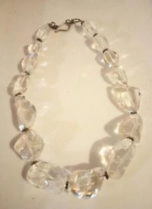 Vintage Artisan Polished Rock Quartz Crystal Necklace Chunky 925 Hook & Spacers - Picture 1 of 3