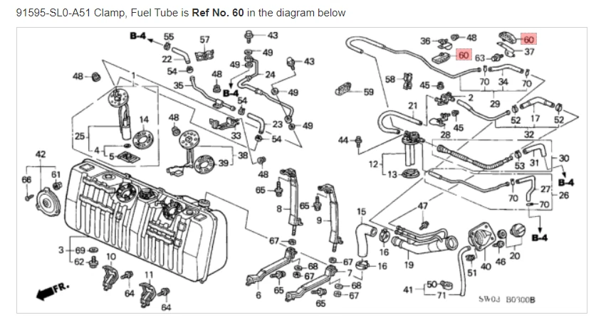 Abrazadera NSX HONDA ACURA GENUINA OEM, tanque de combustible de tubo de combustible ☆ 91595-SL0-A51 ☆ Foto 1 de 1