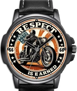 Route 66 Biker Mit Slogan Respect Ist Verdient Motorrad Kunst Unique Armbanduhr - Bild 1 von 1