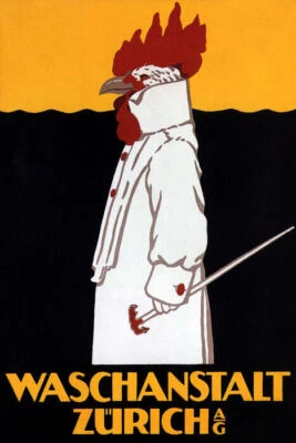WASCHANSTALT ZURICH FASHION ROOSTER LAUNDRY AD SWITZERLAND VINTAGE POSTER REPRO - Image 1 of 3