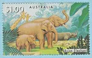 1994 ZOO'S ASIAN ELEPHANT STAMP ZOOS ENDANGERED SPECIES WILDLIFE RHINO GIRAFFE - Picture 1 of 1