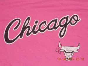 Chicago Bulls Basketball Shirt Pink 1984 Chicago Script Check Your Girls Large - Picture 1 of 5