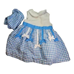 The Children's Place Girls 12 Mos. Blue And White Check Linen Dress Bows Clean - Picture 1 of 7
