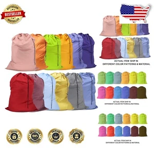 Foldable Nylon Laundry Bags - 12 Colorful Drawstring Hampers for Easy Carry - Picture 1 of 11