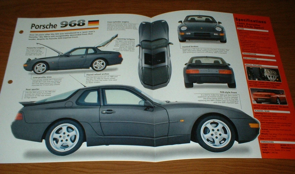 1995 PORSCHE 968 CLUB SPORT ORIGINAL IMP BROCHURA INFORMAÇÕES ESPECIFICAÇÕES 95 92★★ - Imagem 1 de 1