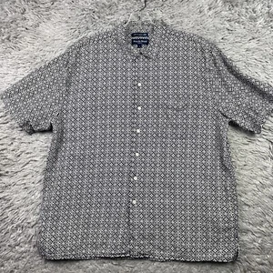 Mens Austin Reed London Linen silk Shirt Short Sleeve Button Large Geometric - Picture 1 of 8