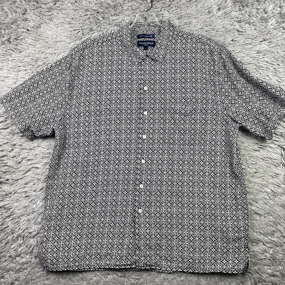 Mens Austin Reed London Linen silk Shirt Short Sleeve Button Large Geometric - Image 1 of 4