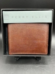 Herren-Geldbörse Echtleder strukturiert braun schmal Doppelfaltung Perry Ellis Portfolio - Bild 1 von 4