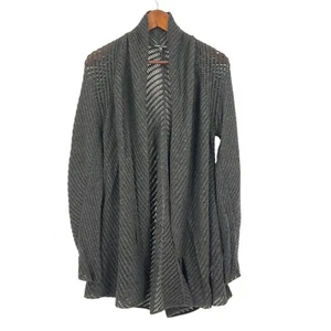 Cárdigan Eileen Fisher medio abierto frente suéter 100% lana merino tejido gris - Imagen 1 de 9