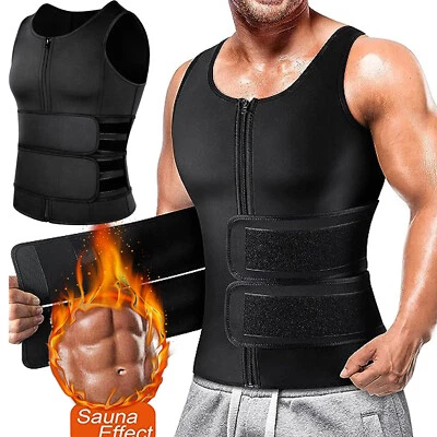 Mens Compression Sauna Sweat Body Shaper Slimming Vest Zipper Shapewear Workout - Image 1 of 4