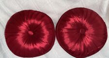 Pair Round Tufted Crimson Silk Pillows  Hollywood Regency Decorator 2 Pillows