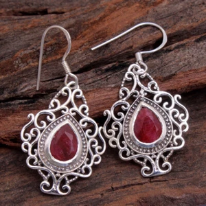 kashmir ruby Gemstone 925 sterling Silver Jewelry Solid Beautiful Earring 1.6" - Picture 1 of 2