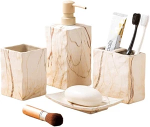 Bathroom Accessories Set 4 Pieces Toothbrush Holder Soap Dispenser Ceramic Bathr - Picture 1 of 1