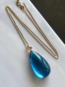 Natürlicher Aquamarin blau Kristall Anhänger Perlen Kette AAAAA18K - Bild 1 von 6