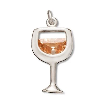 Copa de vino blanco con cristal de circonita cúbica 925 colgante con dije HECHO EN EE. UU. Foto 1 de 4