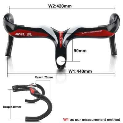 Carbon Road Bike Integrated Handlebar 1-1/8" Internal Routing 380/400/420/440mm - Image 1 of 4