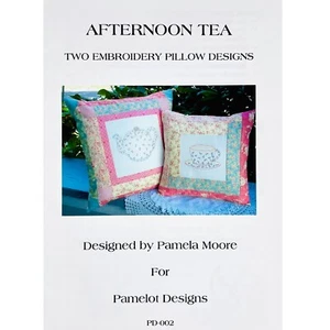 Afternoon Tea PATTERN, Two Embroidery Pillow Designs by Pamelot Designs PD-002 - Picture 1 of 8