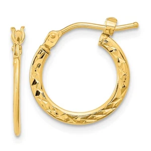 Real 14kt Yellow Gold Gold Polished and Diamond-cut Hoop Earrings - Picture 1 of 5
