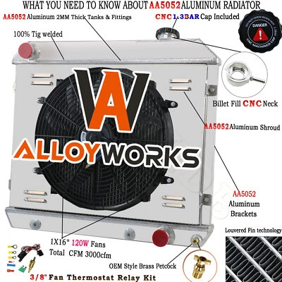 Ventilador de cubierta de radiador de 4 filas para camioneta Chevy C10 C20 C30 K10 K20 1963-1966 1965 64 Foto 1 de 4