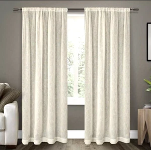 1 pair 50x84 Belgian Textured Sheer Curtain Panels Ivory - Exclusive Home - Picture 1 of 9