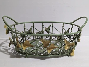 Metal Enameled Wire Oval Basket Flowers - Euro Farmhouse Vintage Green HeavyDuty - Picture 1 of 16