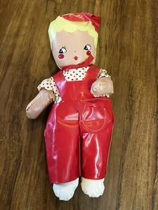 Rare 1950’s 14 Inch Doll Plastic Oil Body Blonde Hair Red Clothing - Bild 1 von 8