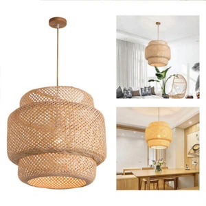 Rattan Kronleuchter Lampen Schirm Bambus Rattan-Lichtschirm Hängende Boho Stil - Bild 1 von 12