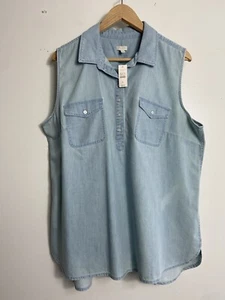 TALBOTS Hemd Gr. XL Baumwolle Denim Knopfleiste ärmellos hellblau NEU - Bild 1 von 14