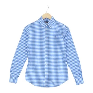 Ralph Lauren Check Shirt Womens Size 2 Blue Slim Fit Button-Down - Picture 1 of 15