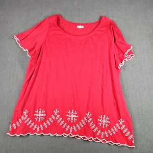 Westport Top Damen Größe 3X Baumwollmischung rot & weiß bestickt Flatter kurz  - Bild 1 von 12