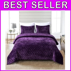 Modern All-Season 3-Piece Quilt Set with Diamond Quilting - Purple King Size - Picture 1 of 8