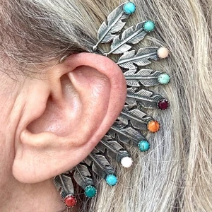 Ear Cuff Wickel Ohrring Navajo Feder Sterling Indianer Chakra Türkis Francisco - Bild 1 von 4