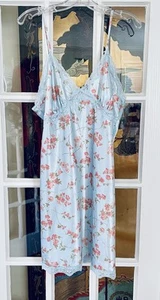 Gilligan & O'Malley Lingerie Blue Floral Chemise Slip Gown SZ XL Dress Lace - Picture 1 of 12