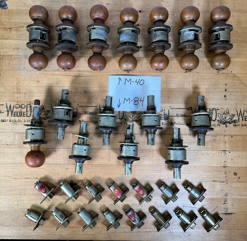 Lot of Schlage M-40 & M-84 Security Door Knobs & Parts Vintage Brass Commercial - Image 1 of 4