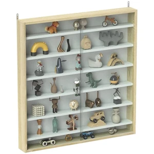 HOMCOM Vitrina de Pared de 7 Niveles con Estantes y Puertas de Cristal, Roble - Imagen 1 de 11