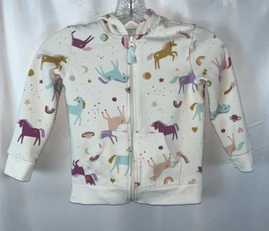 Cat & Jack Girls Unicorn Zip-up Fleece Hoodie XS Cozy Kangaroo Pocket Multicolor - Picture 1 of 6
