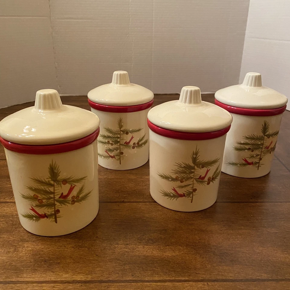Hallmark Canela Vela Invierno Navidad Cardenal Pájaro Tarro Cerámico Lote de 4 A19 Foto 1 de 4