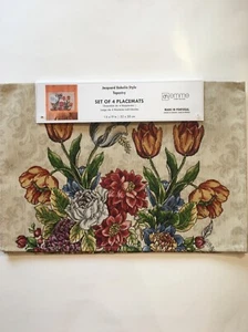 Emme Tapestry 4 Placemats GARDEN FLOWERS Jacquard Gobelin Style Easter Portugal - Picture 1 of 10